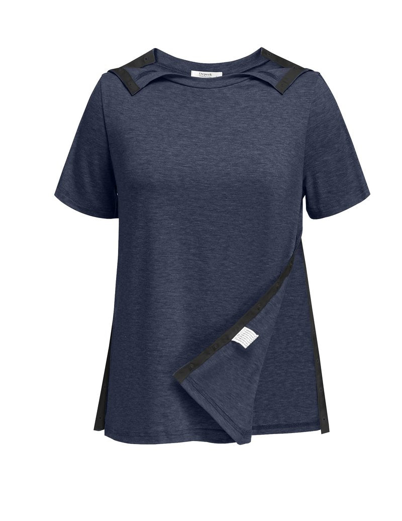 Deyeek Women's Post Shoulder Surgery Shirts Side Snap Tear Away Adaptive Clothing Short Sleeve Dialysis Recovery Shirts Blue Purple XL