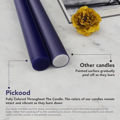 12-Inch Tall Dripless Taper Candles Set of 4 - Navy Blue Tapered Candles, Perfect for Wedding,Christmas - Smokeless, Unscented, Long Burning - Hand Poured, Colored Tall Candlesticks