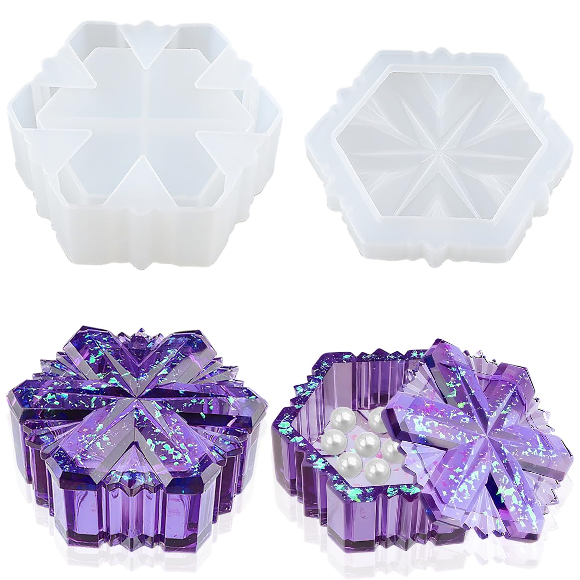 SHOSKY Snowflake Box Resin Mold, Jars Silicone Molds with Lid for Epoxy Resin Casting for DIY Jewelry Storage Box, Candy Container, Candle Vessel, Christmas Decoration