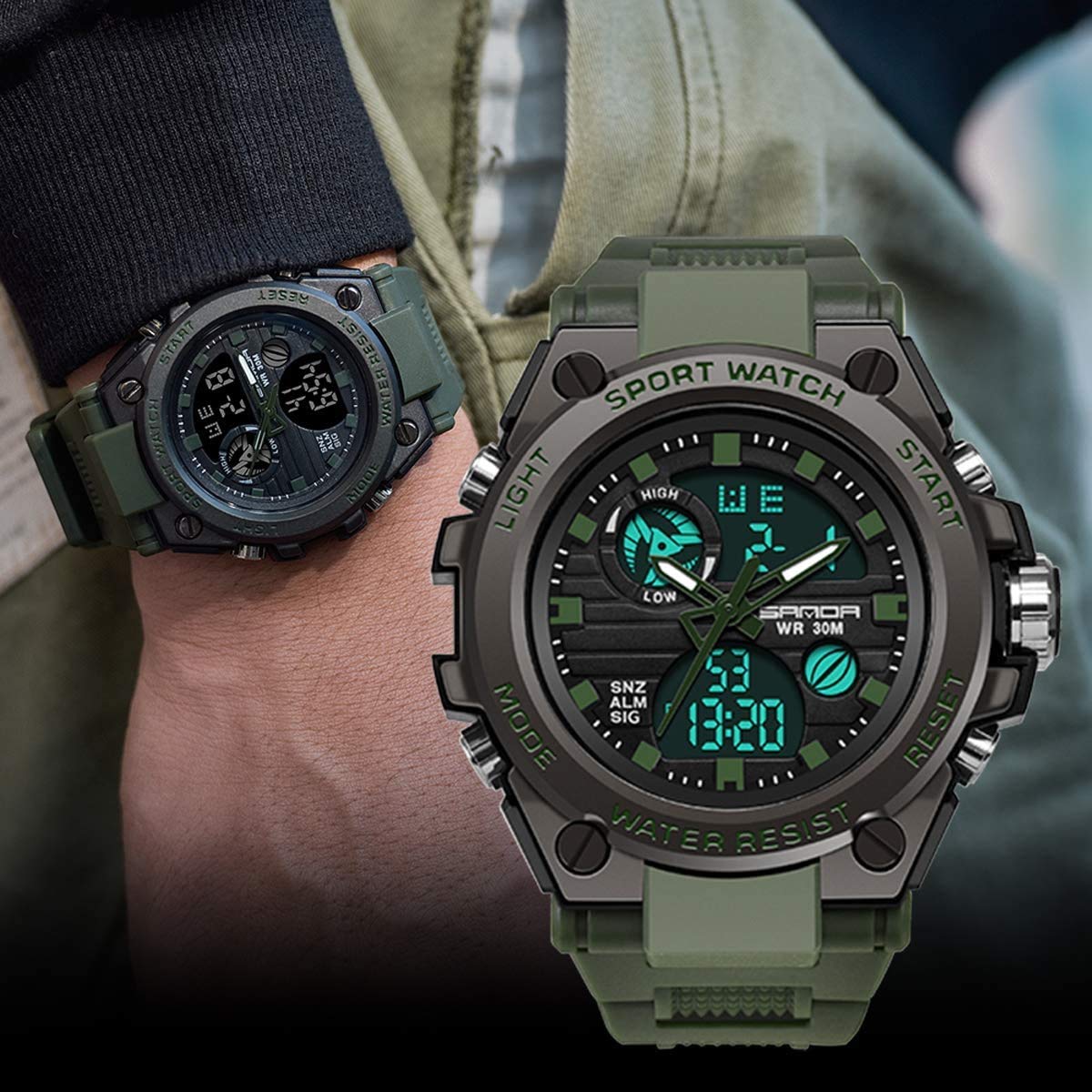 AIMES Men's Watches Sports Outdoor Waterproof Military Watch Date Multi Function Tactics LED Alarm Stopwatch