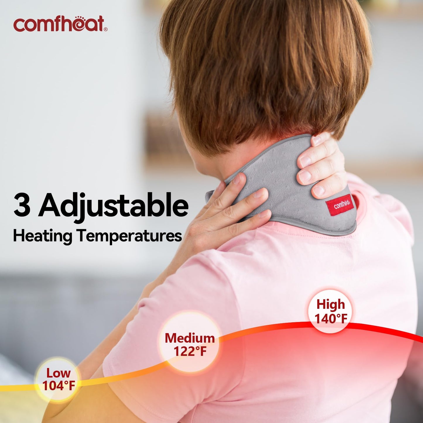 Portable Neck Heating Pad with Vibration Massage for Pain Relief, Rechargeable Heated Neck Wrap for Soreness Stiffness, 3 Heat Levels & Vibrations, Auto-Off, 3000mAh Battery Included