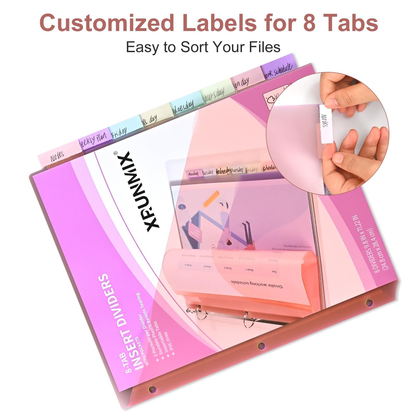 8-Tab Binder Dividers with 2 Pockets, Index Pockets for 3 Ring Binders, 8 Pastel Colors, US Letter Size (2 Packs - 16 Counts)