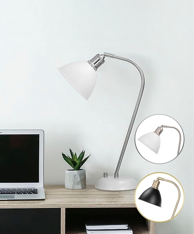 HarvestLand Halo Silver White Adjustable Desk Lamp – Reading Lamp, Pharmacy Style Metal Desk Lamp, Industrial Table Lamp with Solid Base for Bedside Table, Task Lamp Home Office