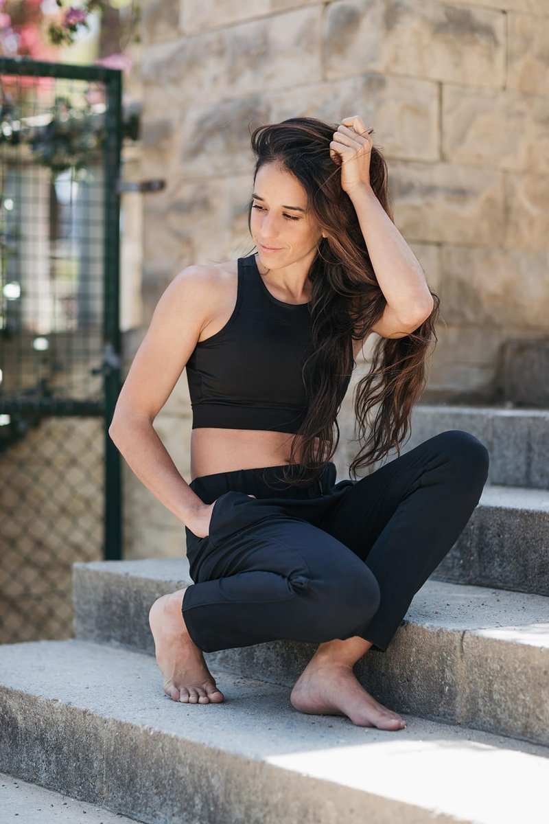 Yogipace Petite Women's 7/8 On The Go Ankle Pants with Pockets, Stretch Travel Pants, Yoga Casual Lounge Wear,Black,24",Size XXL