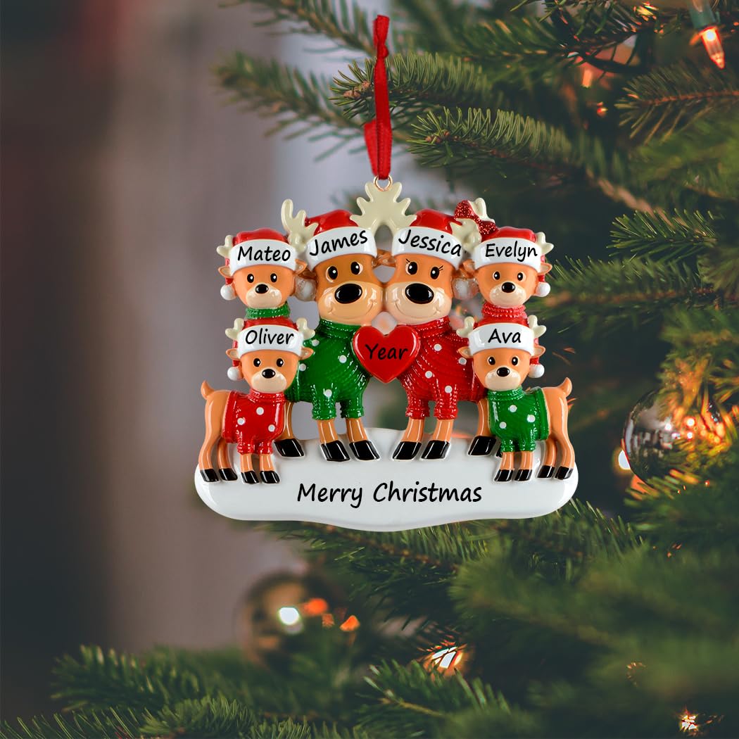 Sweater Reindeer Family Christmas Ornaments 2026, Personalized Deer Family of 6 Ornament, Cute Reindeer Holiday Decoration, Custom Christmas Keepsake Gift for Grandparents and Holiday Reunion