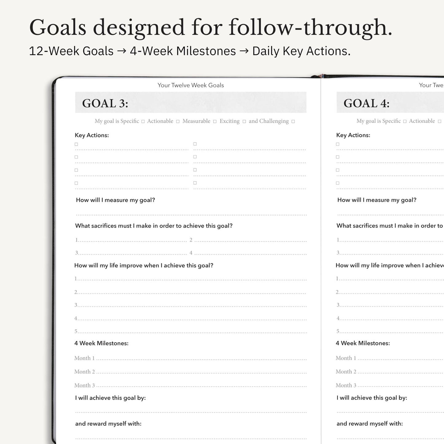 The Phoenix Journal - Quarterly Goal Planner, Daily Planner Journal & Organizer for Goal Setting, Productivity & Focus - Undated 12 Week Planner, Weekly & Monthly Planning, Habit Tracking - Hardcover - Black