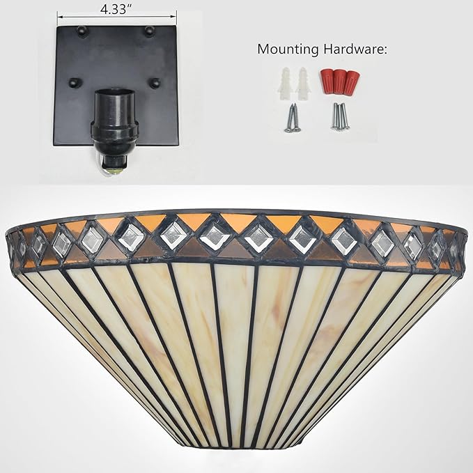 Tiffany Wall Sconce 12-Inch 1-Light Vintage Stained Glass Sconce Light Tiffany Style Sconces Wall Lighting for Bedroom Hallway Living Room Corner Stairwell Corner