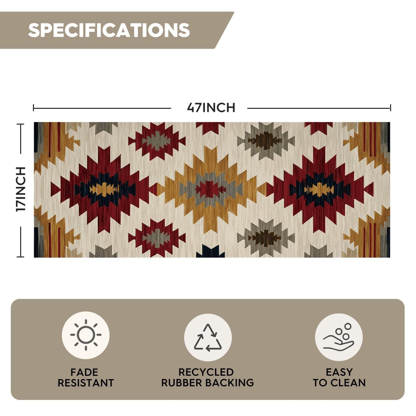 Artoid Mode Non Slip Washable Diamond Pattern Retro Doormat, Home Decor Absorbent Natural Rubber Back Home Decor Door Mat Floor Mat 17x47 Inch