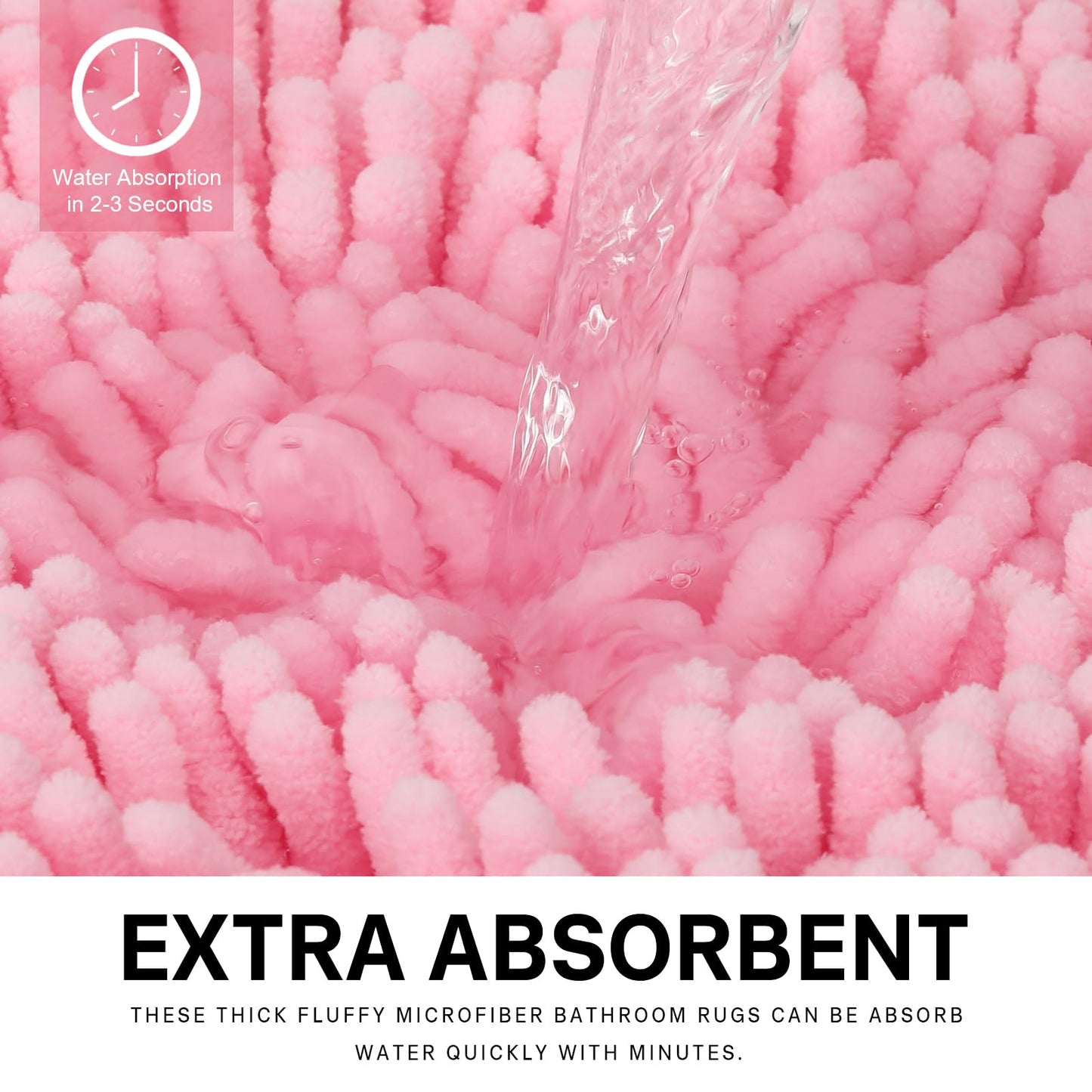 Xmecyino Bathroom Rugs Sets 2 Piece Washable, Luxury ，Chenille Bath Mat Set, Soft Plush Anti-Slip Rectangular Bath， Rug Super Absorbent. (Pink, 32"x20"+24"x16")
