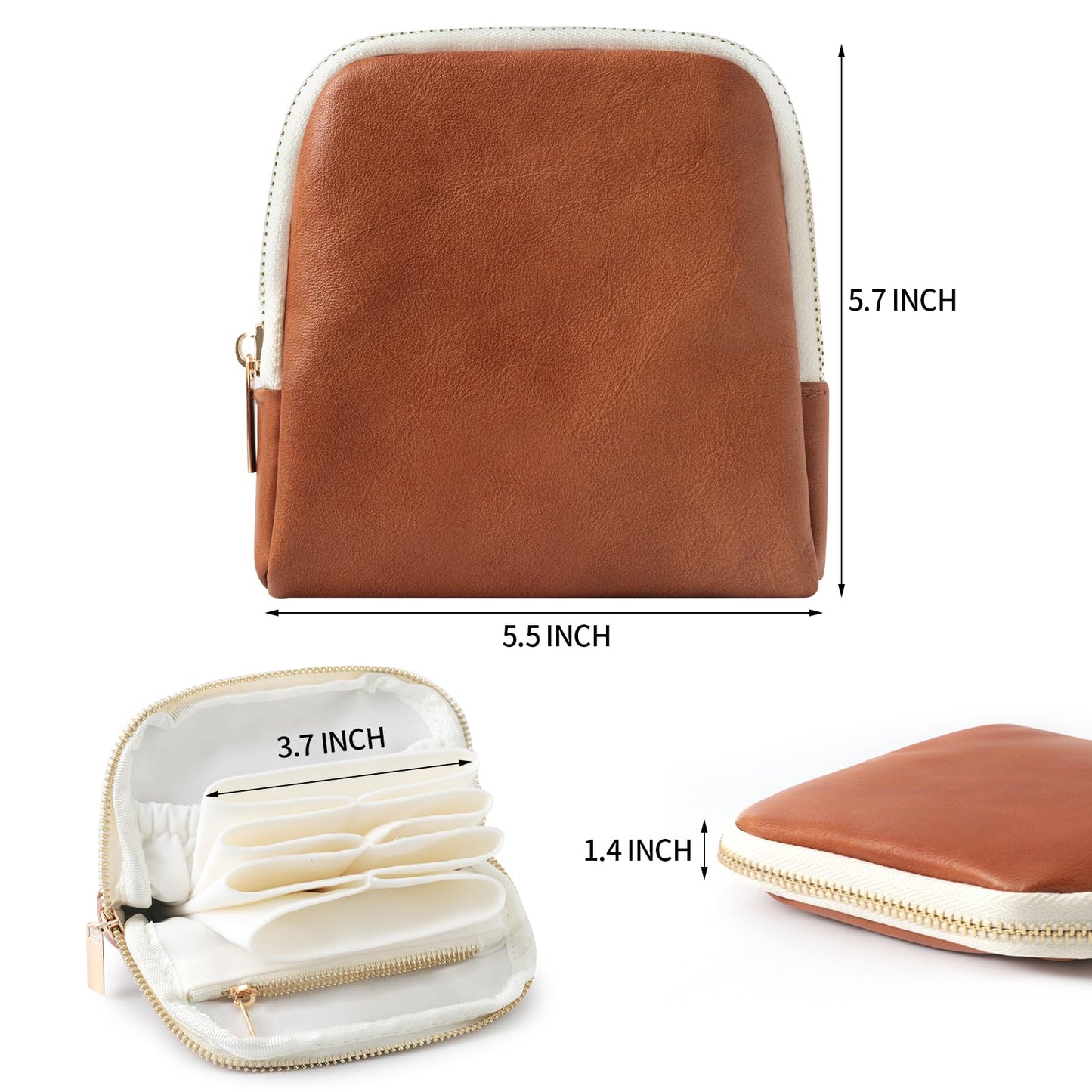 NGVRC Genuine Leather Travel Jewelry Organizer Case Pouch Bags with Zipper, Small Mini Portable Jewelry Storage Bag for Ring Earrings Necklace Bracelet Travel Essentials Gift for Women（Brown）