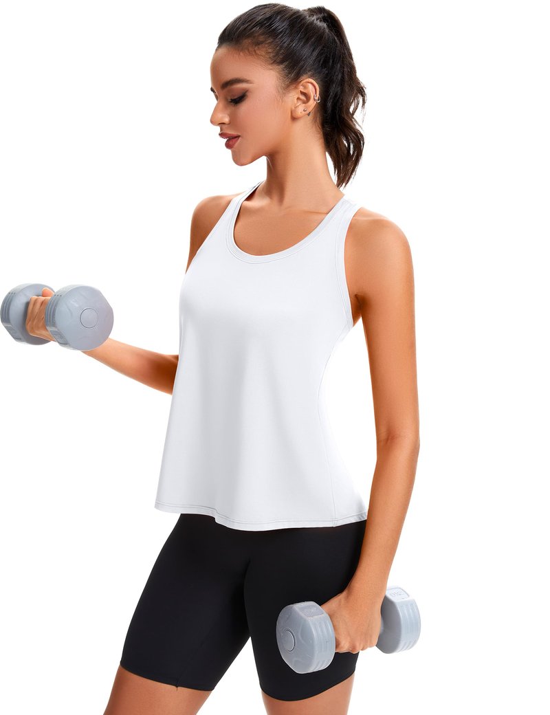 MathCat Women's Workout Tank Tops Racerback Sleeveless Tops Loose Fit Yoga Shirts Athletic Running Tank Top for Women White