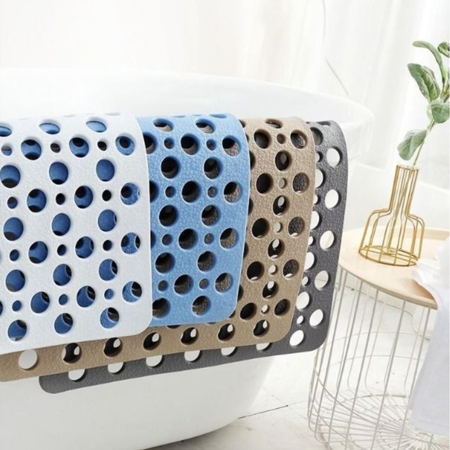 Casa and Beyond Shower Mat,Non Slip Bath Mat and Shower Mat with Suction Cups and Drain Holes,Bathroom Mat Easy to Clean Soft Machine Washable,Bathtub Mat Easy Dry&Cut (Gray,28" x 15"(Rectangular))