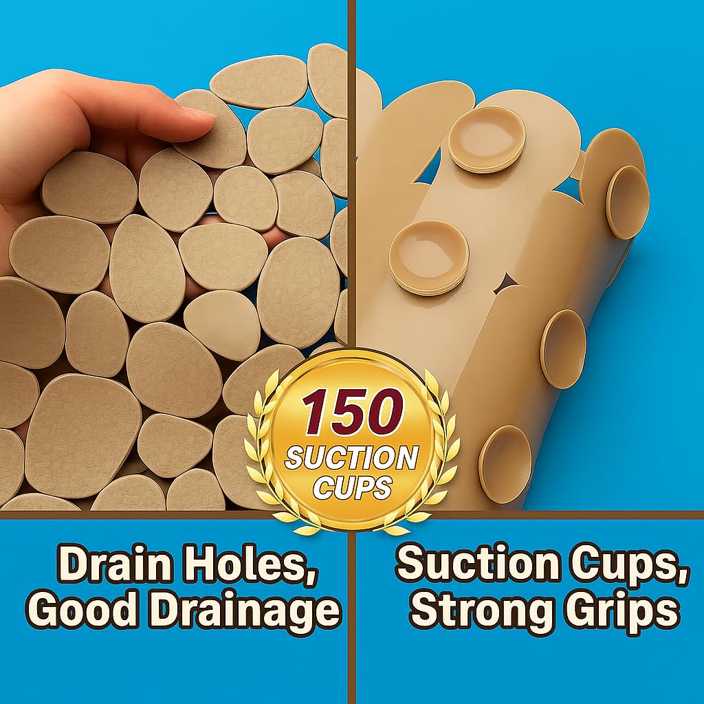 Dependable Industries Inc. Essentials Nonslip PVC Pebble Style Bathmat Shower Bathtub with Suction Cups 27" x 15" Textured for Secure Footing Oval (Brown)