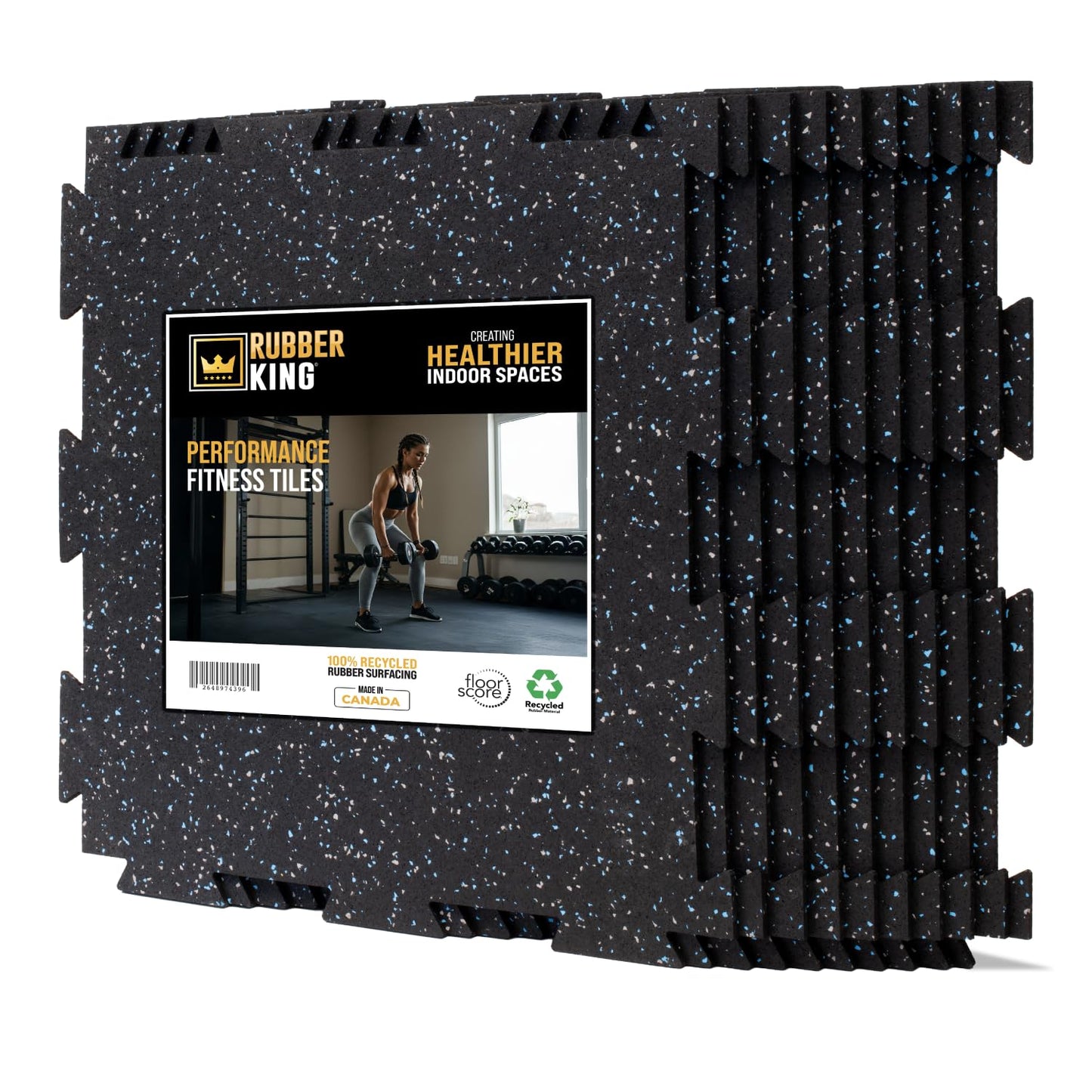 Rubber King 10 Piece Interlocking Tiles 19" x 19" x 6mm - 100% Recycled Rubber Gym Floor Tiles, Exercise Mat for Home Gym, Anti-Slip Low-Odor Interlocking Puzzle Floor Tiles - 23.5sq ft - Blue/Grey