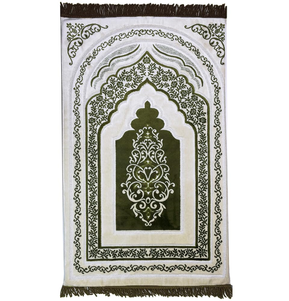 Modefa Foam Padded Prayer Rug | Thick Prayer Mat with Knee Cushion Memory Foam Prayer Mats | One Inch Thick Soft Velvet Islamic Praying Mat Luxury (Olive)