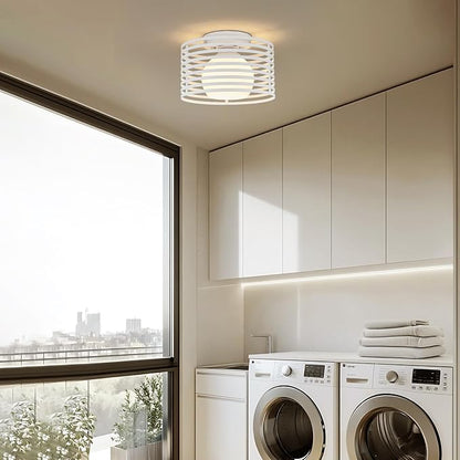 Modern Industrial Frosted White Small Semi Flush Mount Ceiling Light Fixture,Close to Ceiling Lamp Lighting Fixture With Milk Glass Cover,for Closet Hallway Bathroom Foyer Entryway Pantry Laundry room