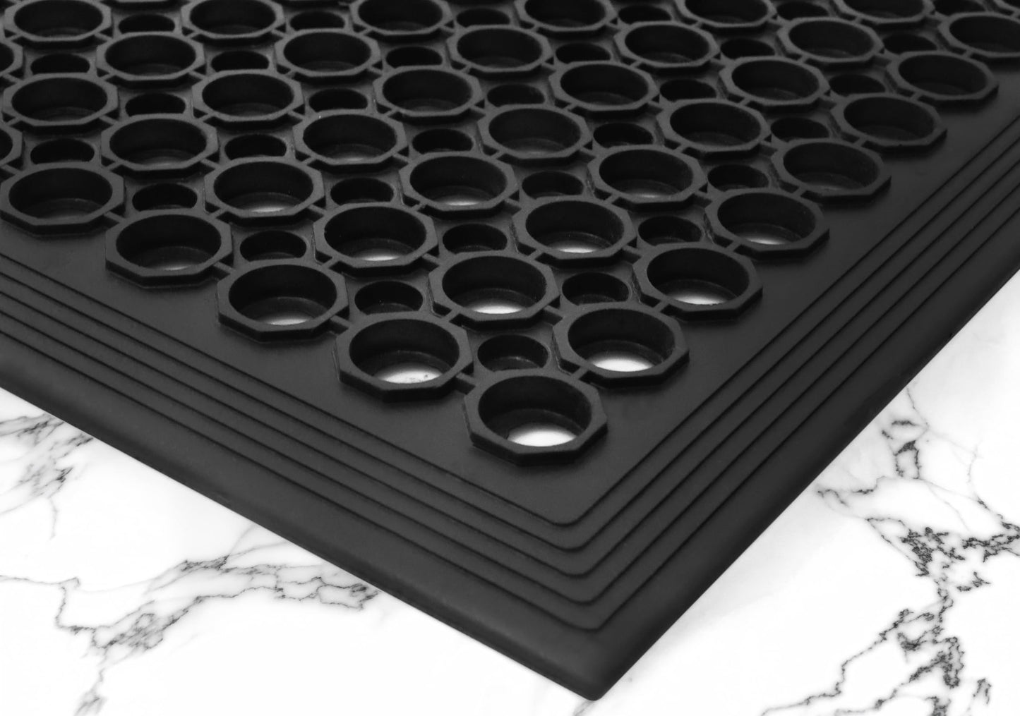 Croft&Cane Anti Fatigue Rubber Mat - 2 Pack 17x30 inches Drainage Floor Mat – Heavy Duty Non Slip Entryway Doormat - Indoor Outdoor Commercial Kitchen Bar Garage Safety Mat - Black