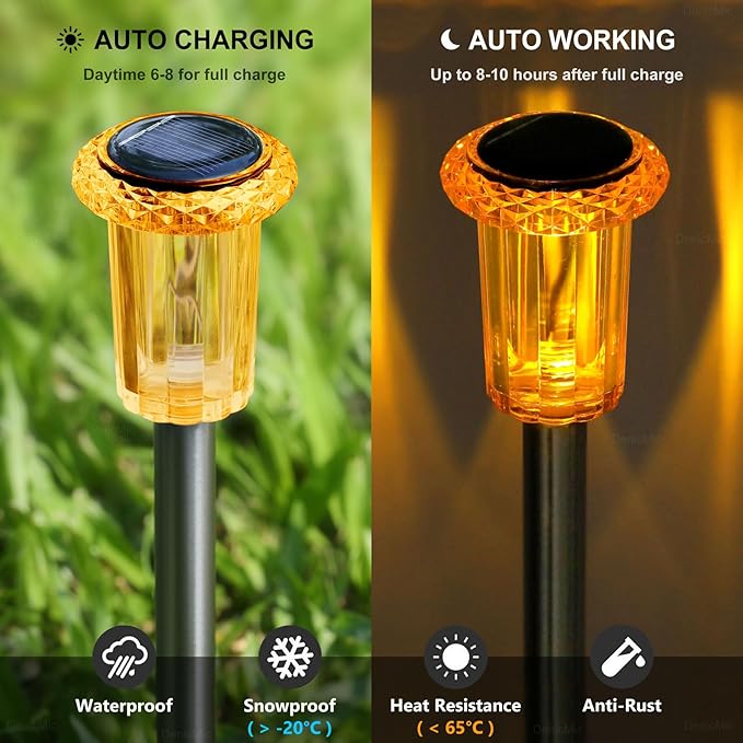 DenicMic Halloween Solar Lights Outdoor 10 Pack Orange LED Waterproof Yard Garden Patio Backyard Pathway Walkway Landscape Lawn Outside Fall Decorations Outdoor