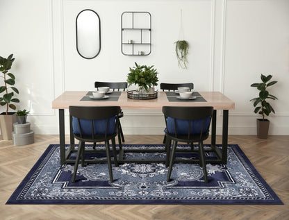 HADBA Modern 8 x 10 Rug for Living Room - Navy Oriental Large Area Rugs for Living Room Dining & Bedroom - Hand Carved Runner Carpet - Durable Polyester - Non-Fade Stain-Resistant - Turkish Made