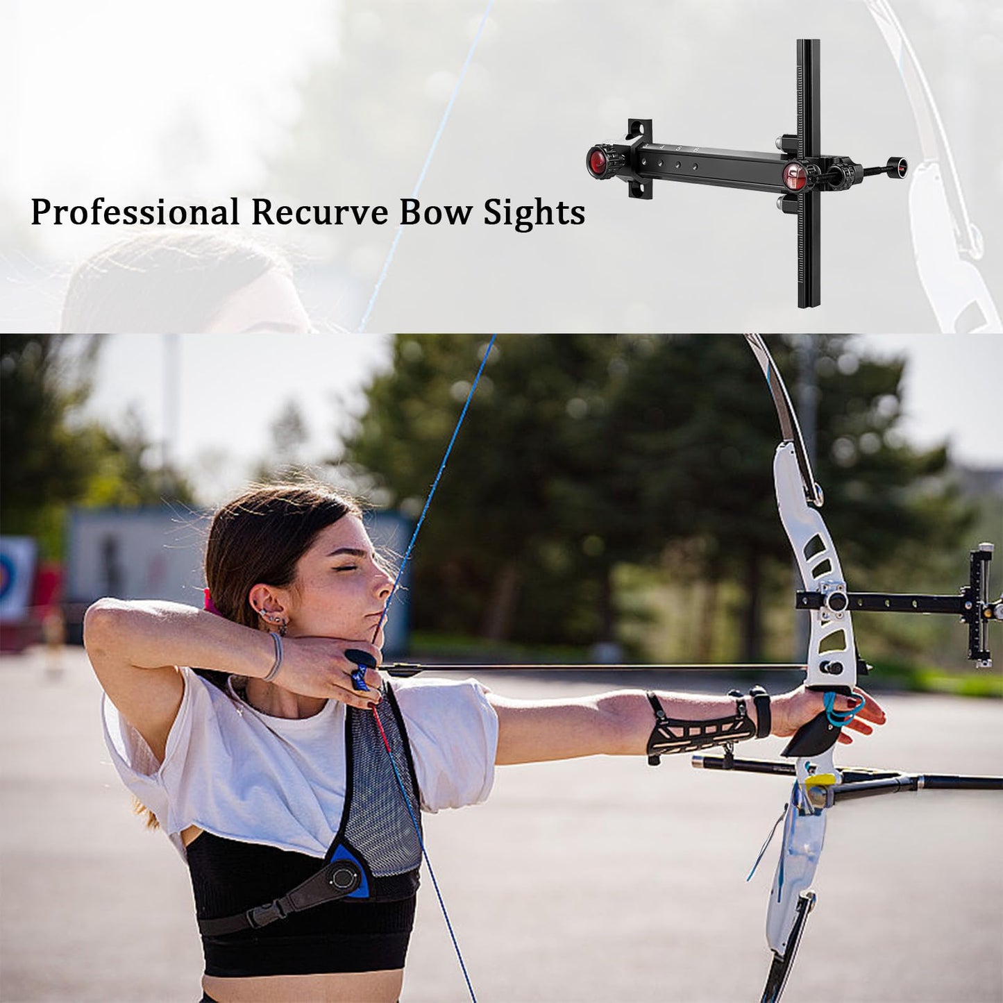 Single Pin Archery Recurve Bow Sight-Aluminum T-Shaped Left Right Handed Adjustable Bow Sight for Metal and Wooden Recurve Bow.