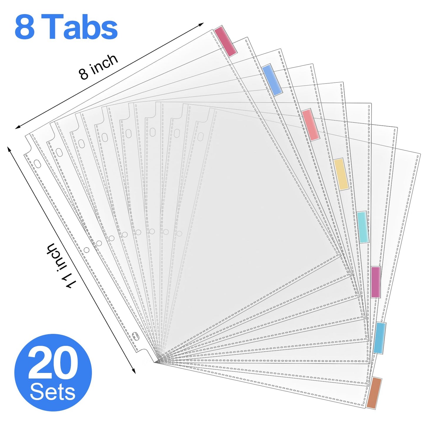 ReliThick 30 Set of 240 Pack Clear Sheet Protectors for 3 Ring Binder with 8 Tab Divider, Letter Size 8.5 x 11 Inch Plastic Sleeves Page Protector for Documents Photos School Office Home Organization
