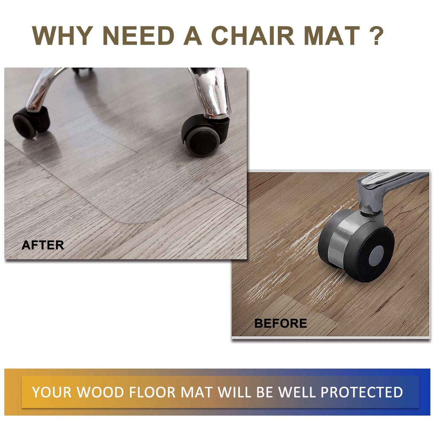 HOMEK Chair Mat for Hardwood Floor, 53”x 45” Office Chair Mat, Floor Mat for Office Chair, Clear Desk Chair Floor Mat for Computer Desk