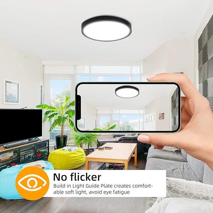 Hlite 2pack 12 inch Flush Mount LED Ceiling Light Fixture,24W 2400LM Super Slim Light Fixtures Ceiling Mount 3000K/4000K/5000K 3CCT Selectable,Ceiling Light Fixtures for Kitchen,Bedroom (Black)