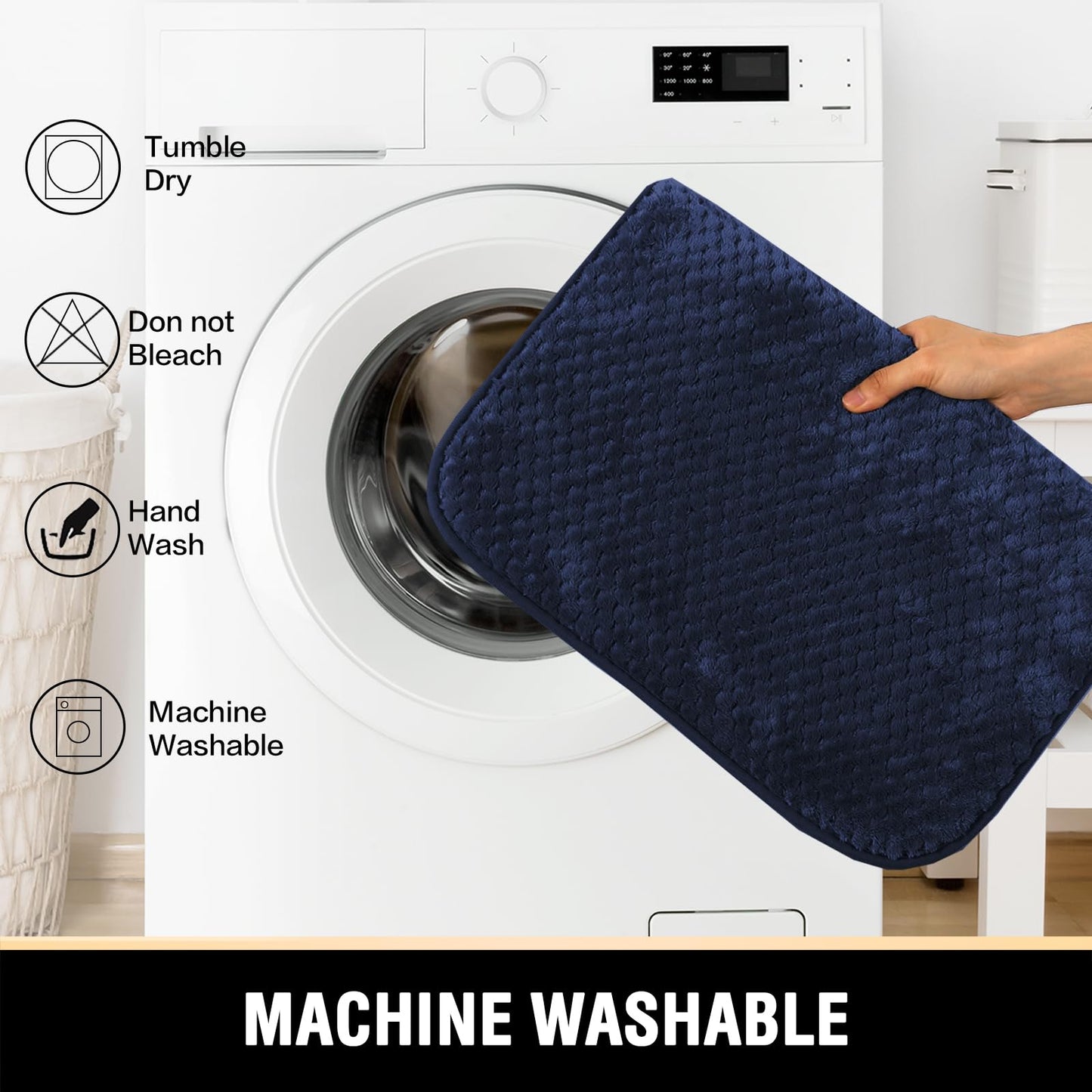 H.VERSAILTEX Navy Blue Memory Foam Bath Rugs, Soft Absorbent Bathroom Mats, Durable Dots on Underside, Machine Washable, Carpet Rug Room Decor for Shower Floor, 20x32 Mat
