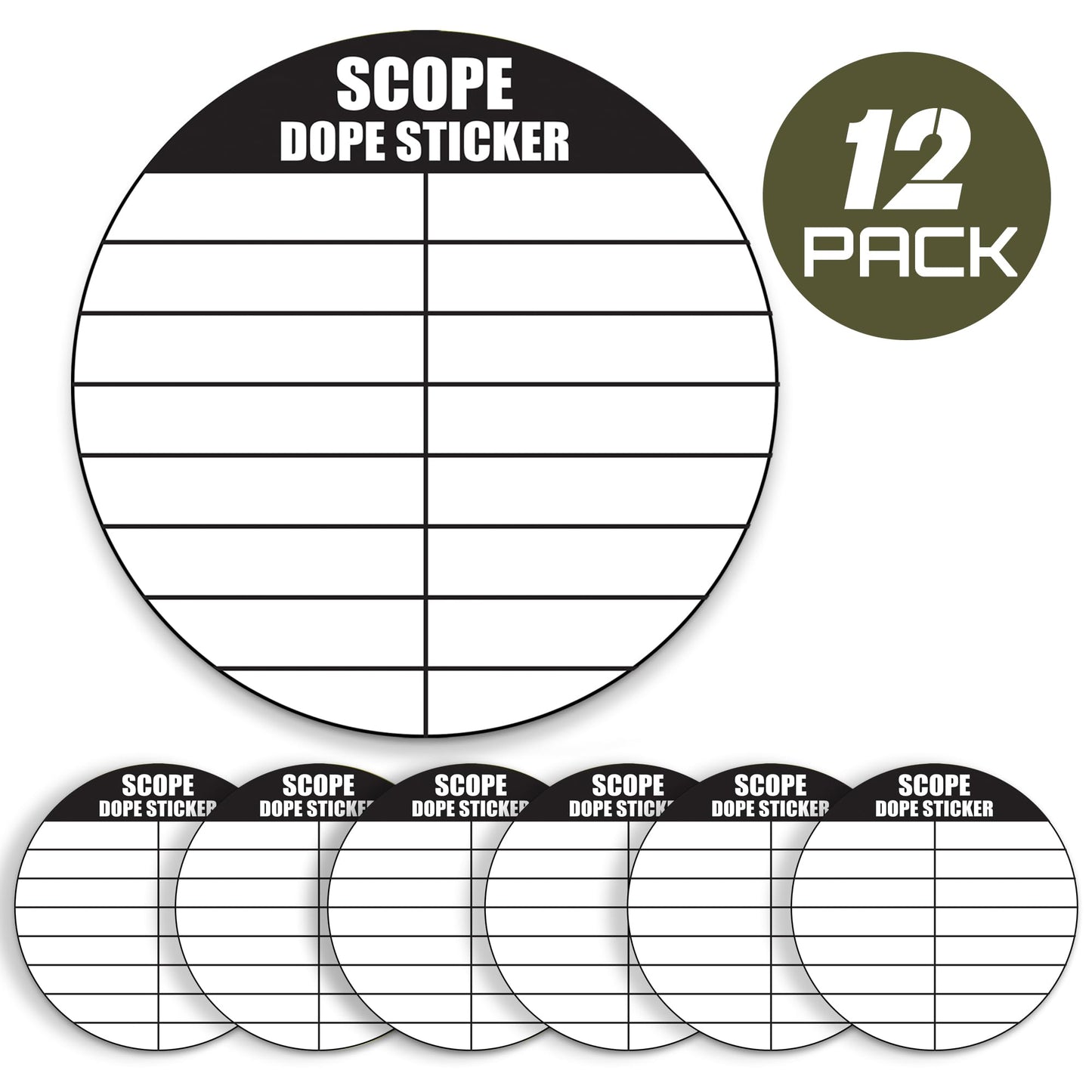 12 Writable Scope DOPE Stickers for Shooting -Fits Most Rifle Scope Caps