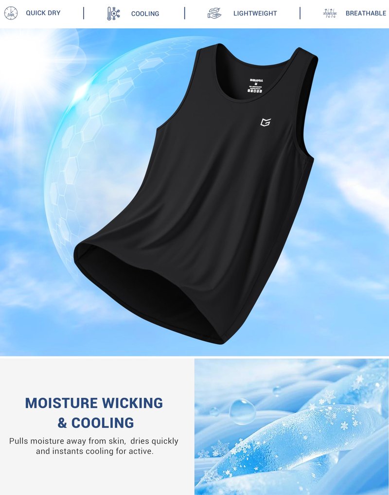 G Gradual Men's Workout Tank Tops Sleeveless Muscle Shirts Summer UPF 50+ Quick Dry Shirts for Men Athletic Running Gym(Black,2XL)
