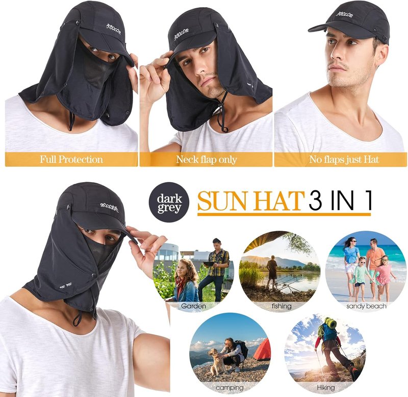 icolor Sun Hat - UPF 50+ Foldable Sun Protection Hat for Men & Women | Neck Flap & Ponytail Design