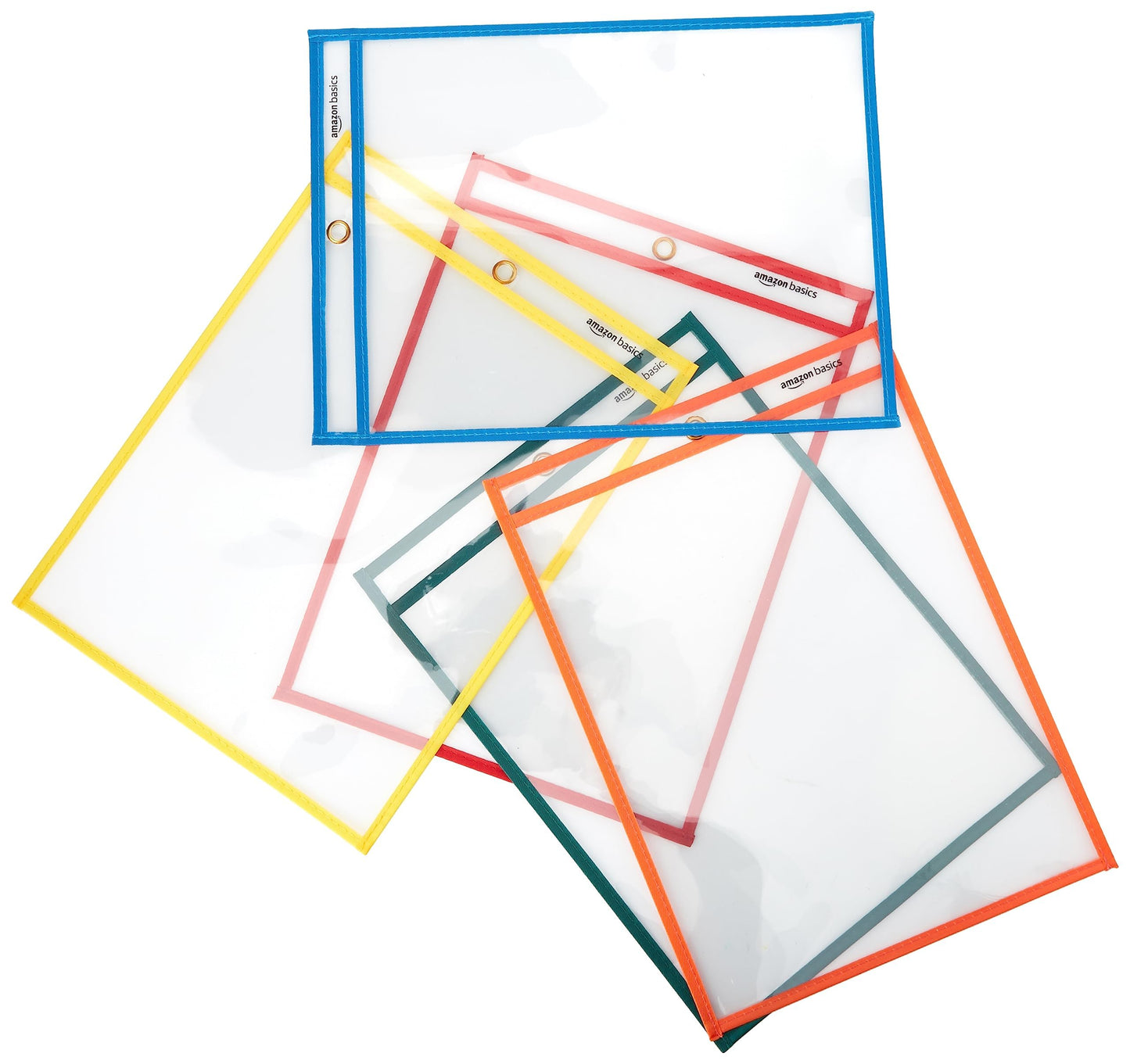 Amazon Basics Heavy Duty Dry Erase Job Ticket Holders, Document Protectors with Clear Plastic Film and Multicolored Fabric Edge, 8.5" x 11", Pack of 25