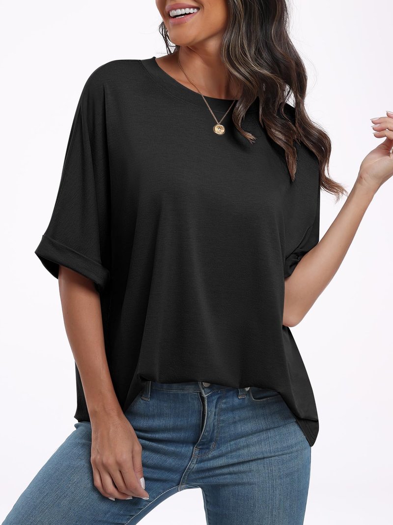 ANRABESS Womens Tops Oversized T Shirts Short Sleeve Crewneck Summer Casual Loose Basic Tee Shirt 2026 Trendy Fashion Clothes Black X-Large