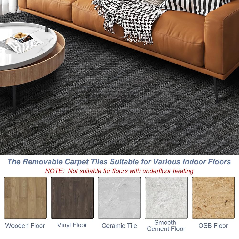 ALTRUISTIC Heavy Duty Commercial Carpet Tiles, 24" x 24", Non-Slip Soft Square Floor Tile, 18 Pieces/72 sq ft, FlexLok Tabs Included, for Office Bedroom Living Room Kitchen Garage Gym (1 Box, Gray)
