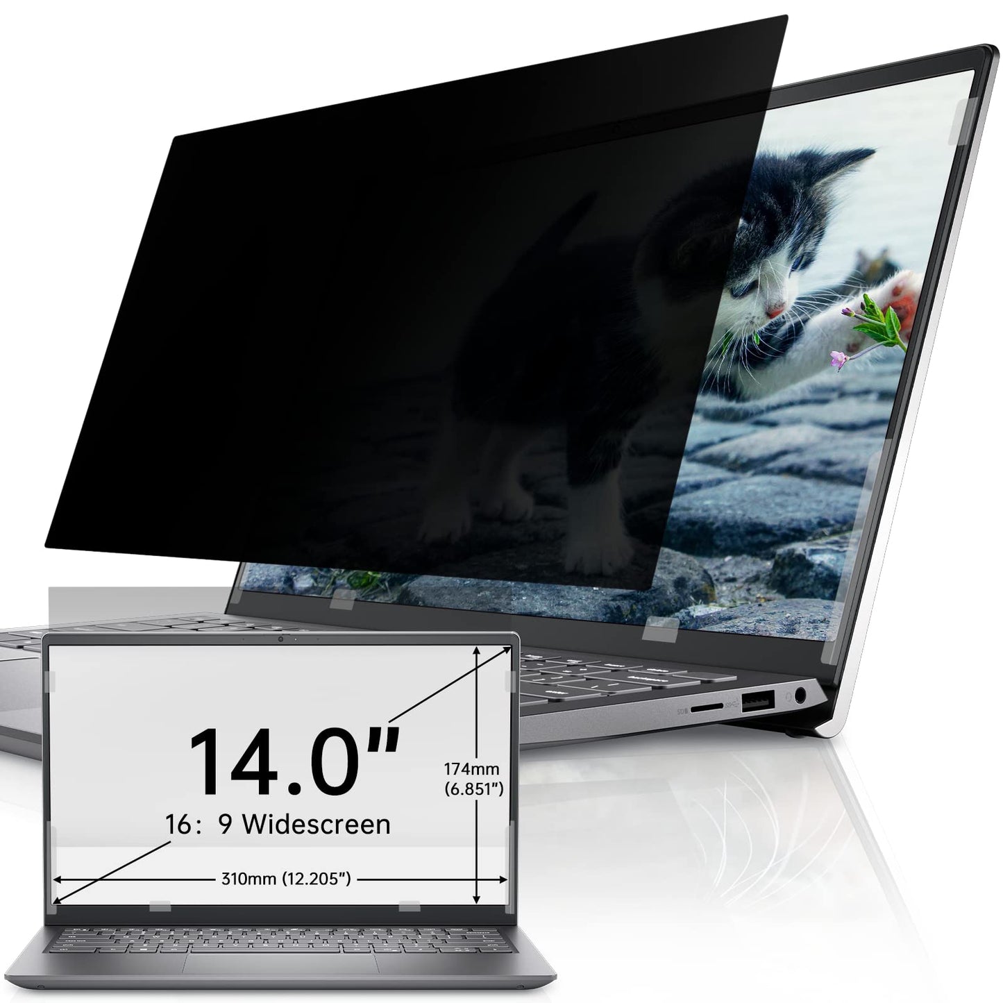 IPROKKO Laptop Privacy Screen 14 Inch 16:9 Aspect, Compatible with HP, Dell, Acer, Asus, Samsung, Lenovo Yoga & More, Removable Anti Blue Light Glare Spy Computer Monitor Filter Security Shield