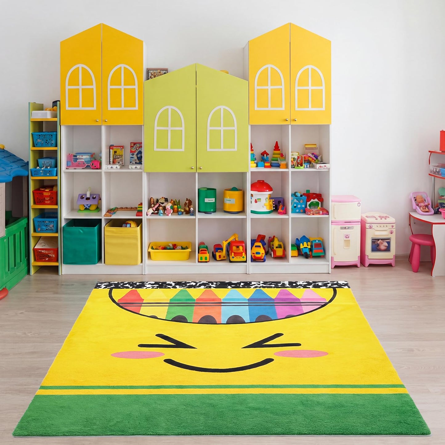 Breling 4 x 6 ft Crayon Carpet Rug Classroom Decor Educational Area Rug Soft Faux Wool Floor Mat Non Slip Cushion Welcome for Back to School Teacher Party Gift Learning Play Read Corner