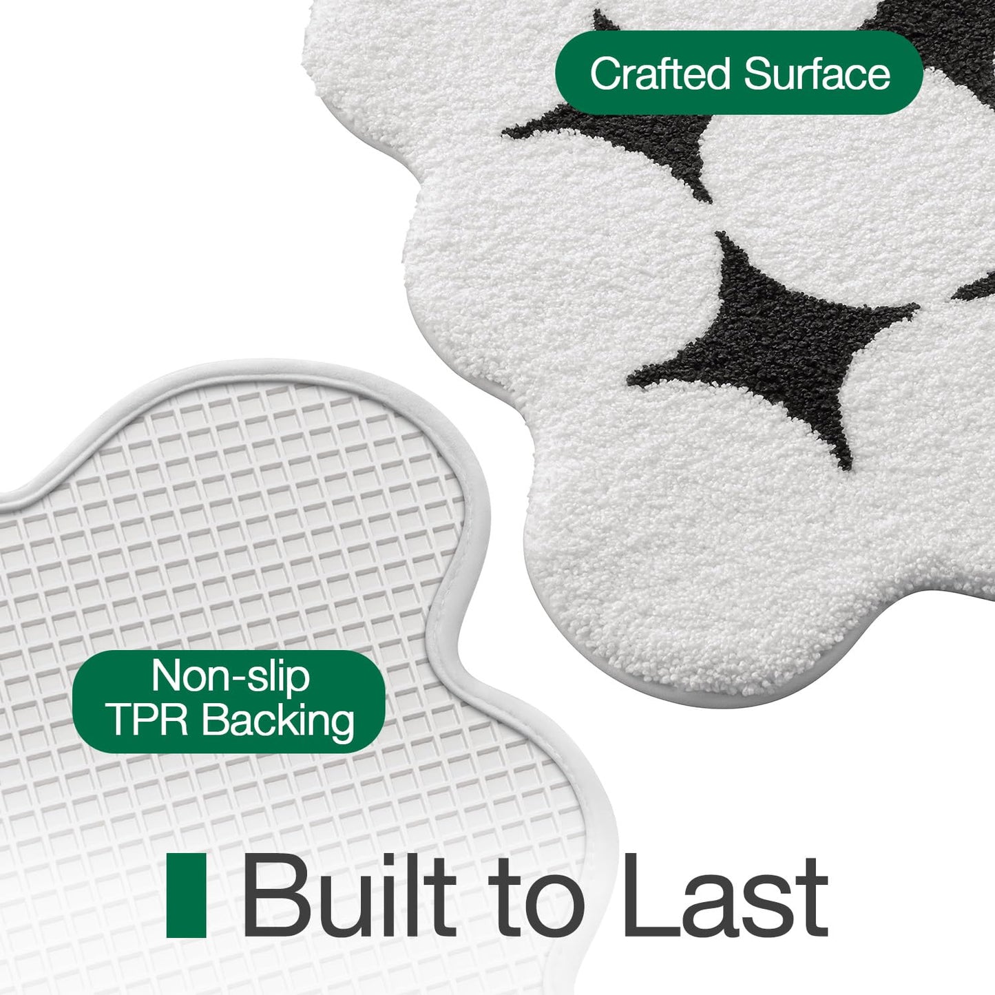 LUMI Scalloped Bathroom Rugs Non Slip, Ultra Soft Bath Mat Absorbent, Machine Washable Modern Bath Rug Quick Dry for Shower Floor, Bathtub, Sink, 24x43, Black White Star