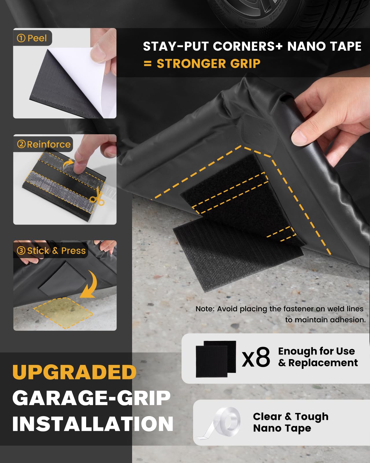 SMOQIO Garage Floor Mat, Containment Mats for Under Car with Raised Edge Waterproof, Non-Slip Heavy-Duty 1000D PVC for Floor Against Snow, Rain & Mud