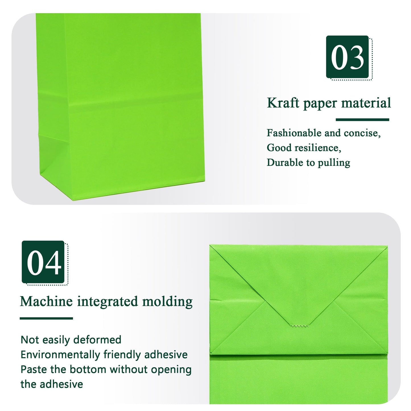 IN-JOOYAA 30 Pcs Small Size Kraft Paper Bags Gift Christmas Party Favor Bags with Handle(5 x 3.1 x 8.2 in, Green)