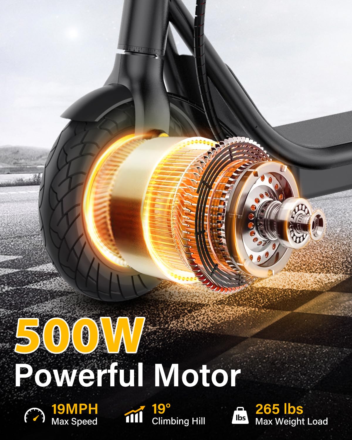 DXH Electric Scooter for Adult - 500W Motor, Max 21 Miles Long Range, 19Mph Top Speed, 10" Tires, Portable Folding Commuting Electric Scooter Adults with Dual Braking System and App Control
