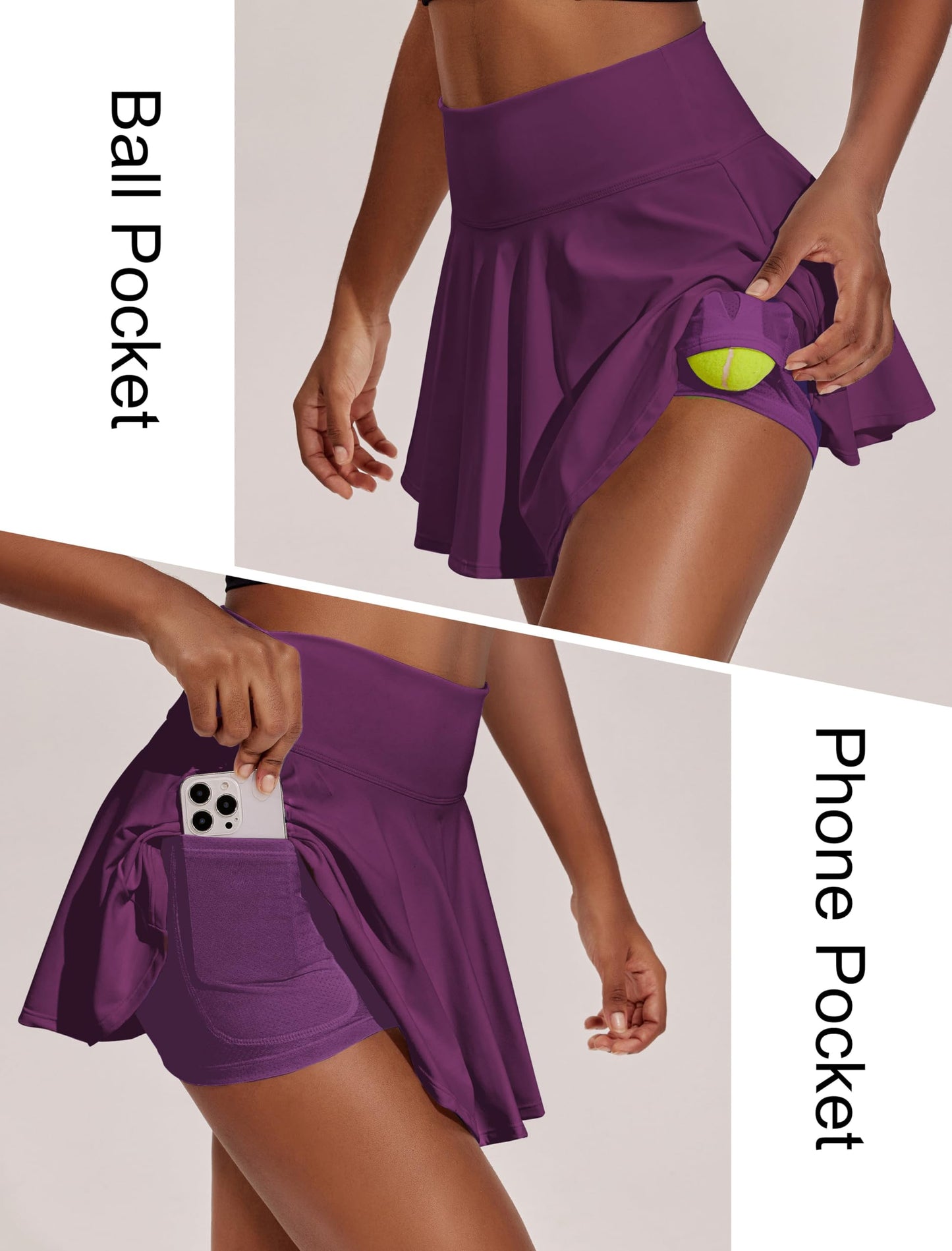 PINSPARK Golf Skorts for Woman Pleated Lightweight Tennis Skort with Pockets Shorts Mini Running Skirt, Dark Purple Medium