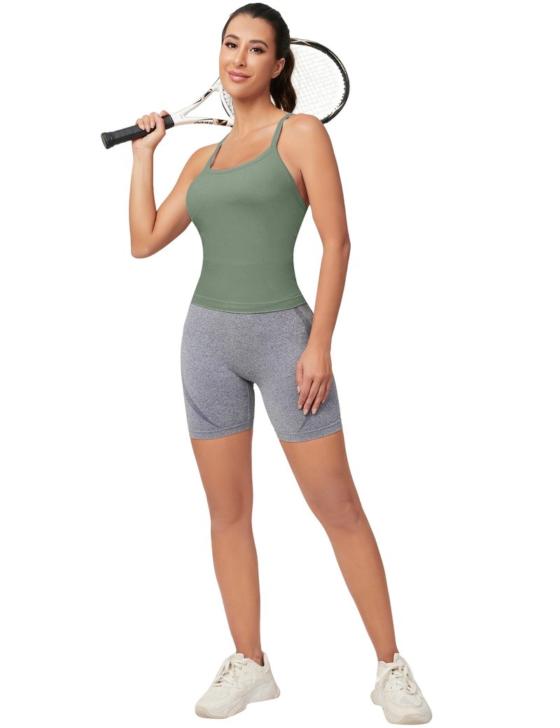 MathCat Workout Tank Tops for Women with Built in Bra, Sleeveless Gym Tops Seamless Racerback Athletic Yoga Shirts Grey Green