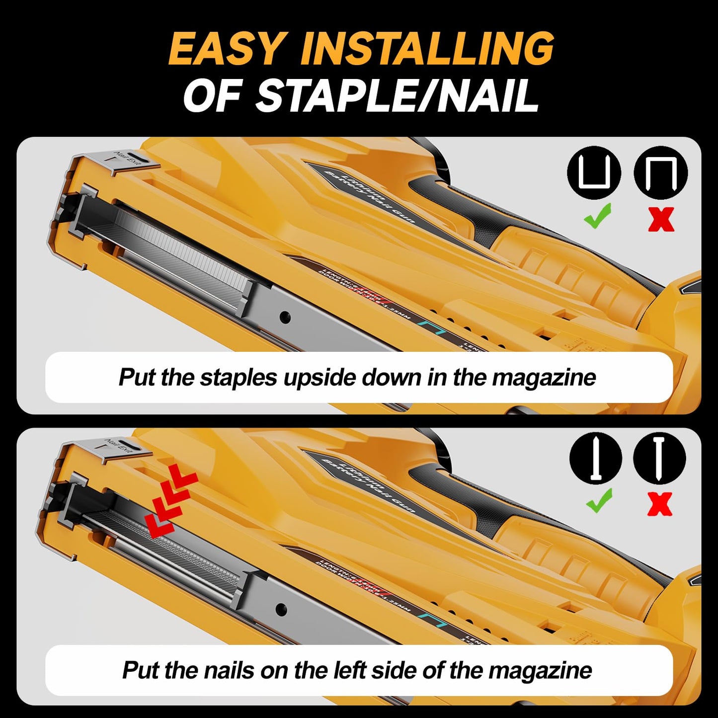 Cordless Nail Gun for Dewalt 20V Battery (No Battery), 2-IN-1 Electric 18GA Brad Nailer & T50 Crown Stapler, Battery Powered Staple Gun with 1000 Staples and 1000 Nails for Woodworking & Family DIY