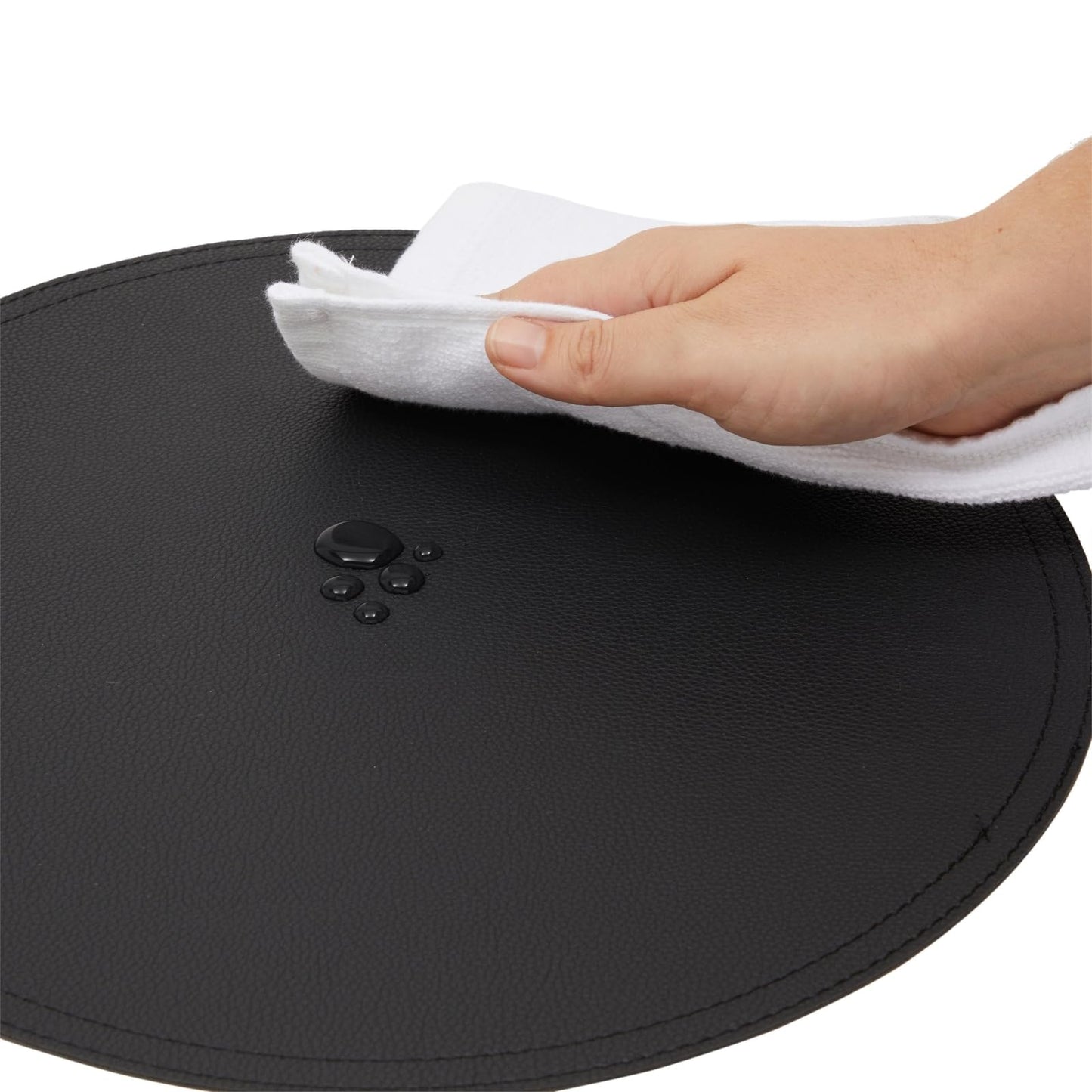 Juvale Round Vegan Leather Table Placemats & Coasters - Waterproof & Heat-Resistant Dining Table Decor - Easy Wipe-Clean Kitchen Decor - Durable Everyday Placemats - Black, 13.4", Set of 6