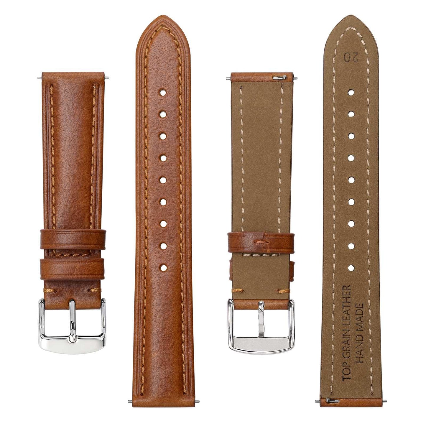 BISONSTRAP Retro Leather Watch Straps for Men, Oil Waxed Calfskin Replacement Band, Quick Release, 19mm, Toffee Brown (Silver Buckle)