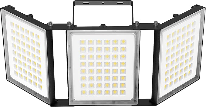 600W LED Outdoor Flood Light, 60000LM Super Bright Stadium Light, 6000K Daylight White, IP66 Waterproof 3 Heads Adjustable Outdoor Floodlights for Backyard, Parking Lot, Stadium, Field