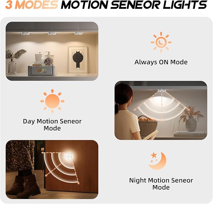 6PCS Motion Sensor Step Light, Rechargeable Puck Lights, Stair Lights Indoor with 3 Colors Temper, Magnet Stick on Light for Closet, Hallway, Stairway, Bathroom, Bedroom, Kitchen