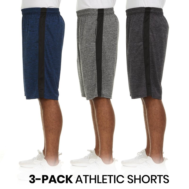 Essential Elements Athletic Shorts for Men - Men's Basketball Shorts - Sports Shorts for Workout, Gym, Running (3 Pack/Set A, Large)