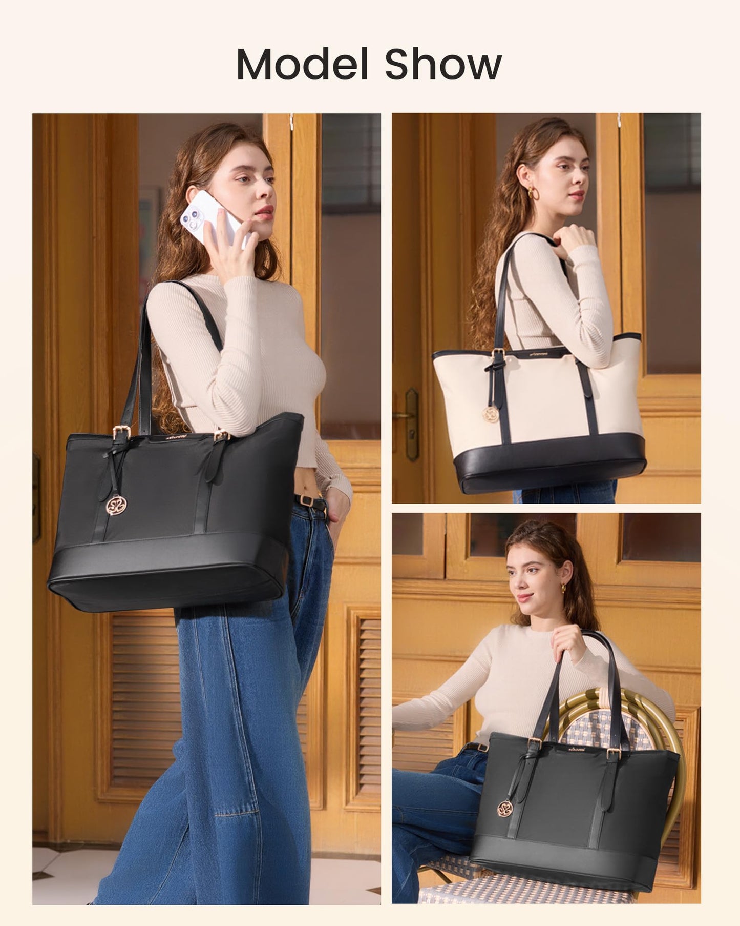LOVEVOOK Work Tote Bag for Women 15.6 Inch Laptop Computer Bags with Cup Holder, Large Teacher Bag Briefcase for Business Office Travel Black, Nylon&PU