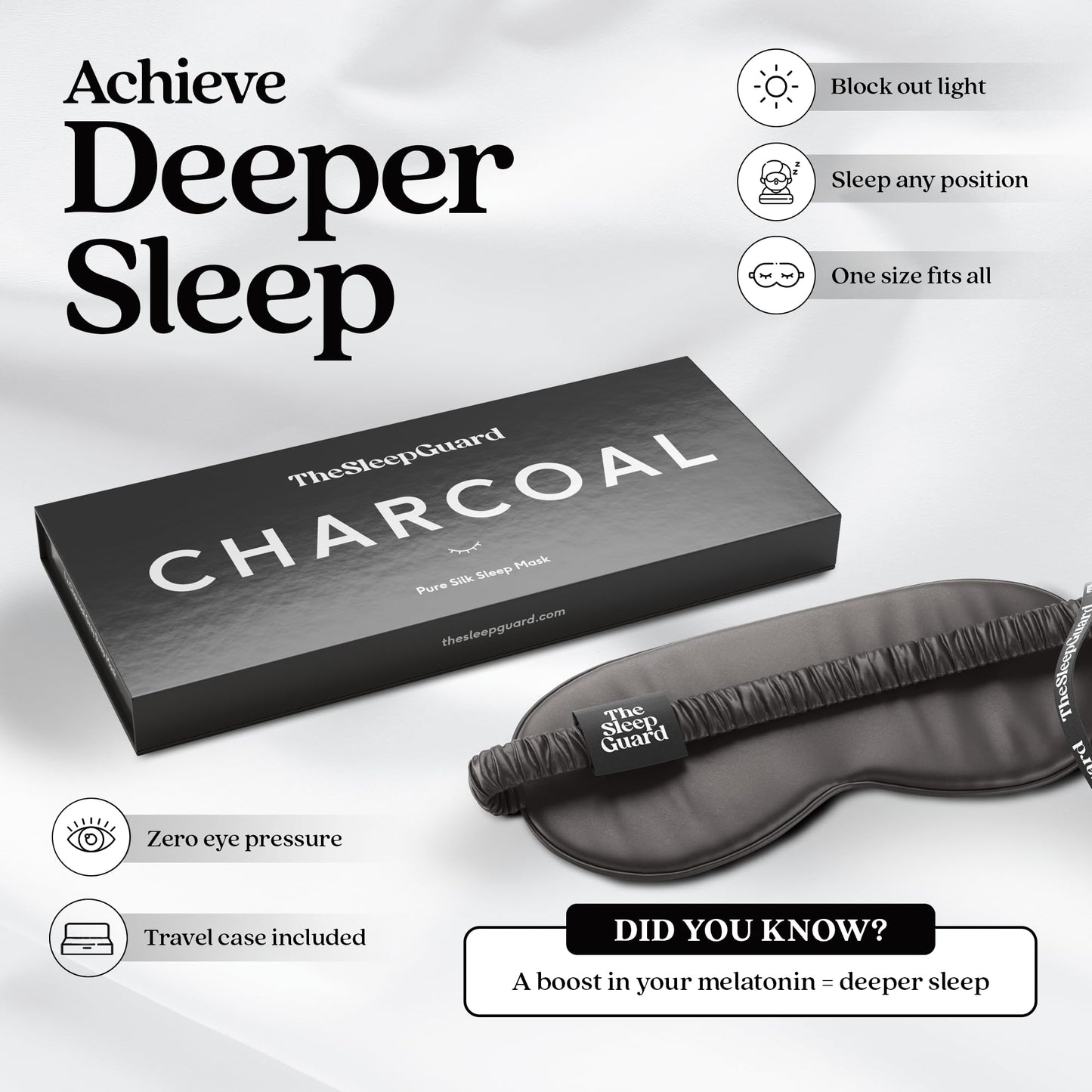TheSleepGuard Pure Silk Sleep Mask [100% 6A Mulberry Silk, 22 Momme] Light Blocking Travel Essentials. Eye Masks for Sleeping. Black Oeko-Tex Blindfold. Eye Covers for Men & Women